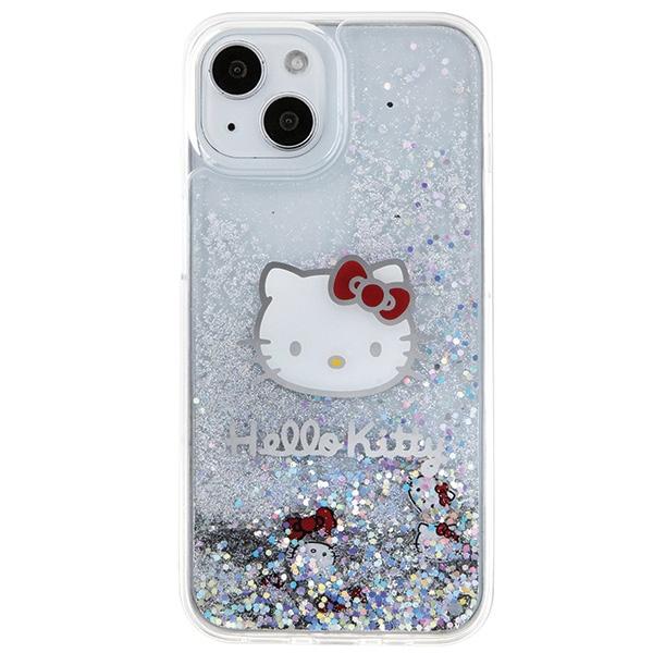 Etui do iPhone 14 Hello Kitty Liquid Glitter Charms srebrny