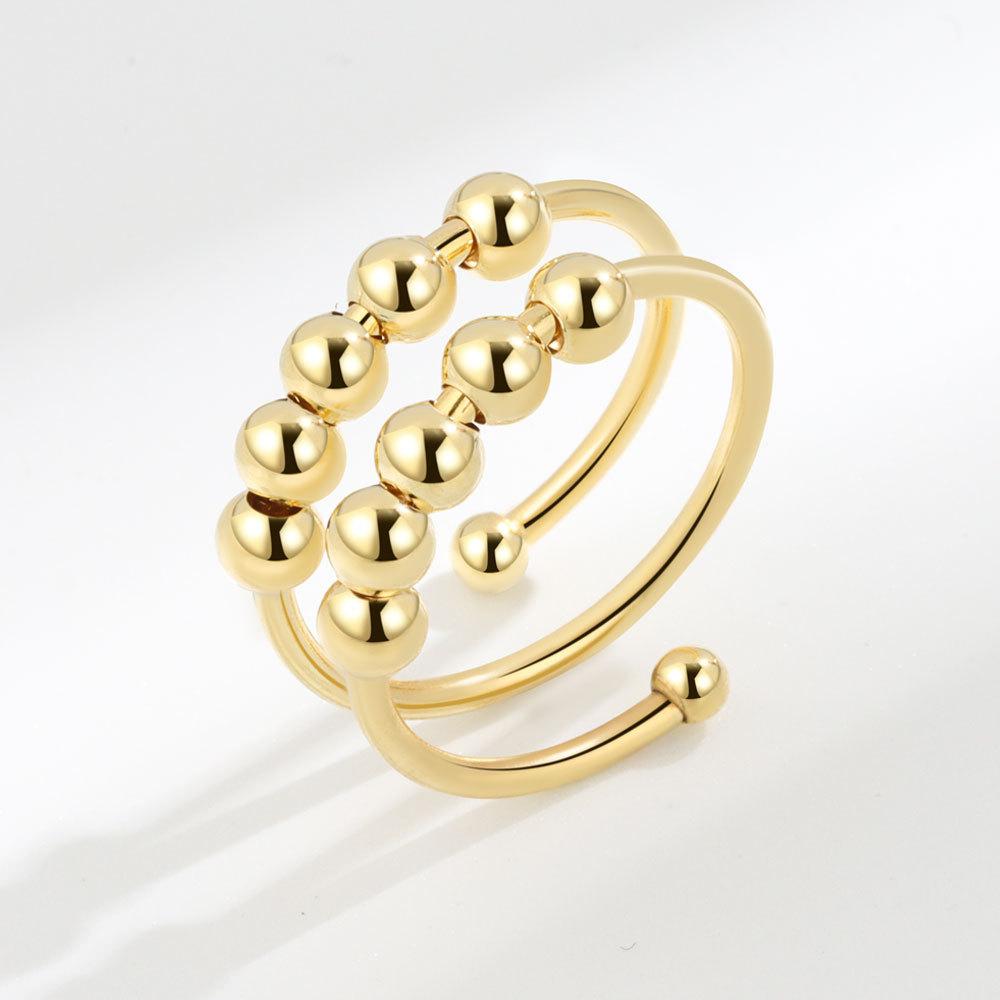 Adjustable Open Ring With Double Layer Rotating Beads Stress Relief Anxiety Reducing Spinner Ring For Calming