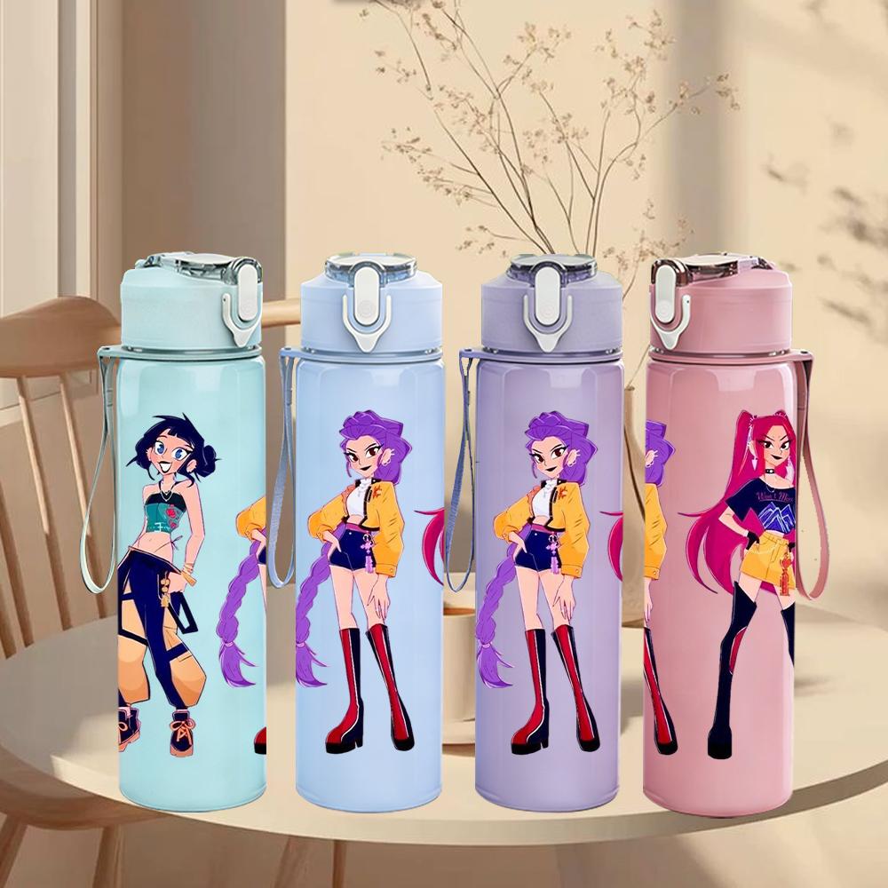 1PC Three Color Anime Girl Group 750ml Color Plastic Sports Water Bottle Leakproof Flip Straw Lid Suitable for Sports Office Home Use