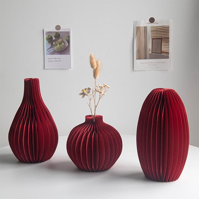 3D Paper Honeycomb Vase 2026 New Year Decoration Reusable Table Centerpieces Red Decorative Vase Wedding Christmas Party Decor