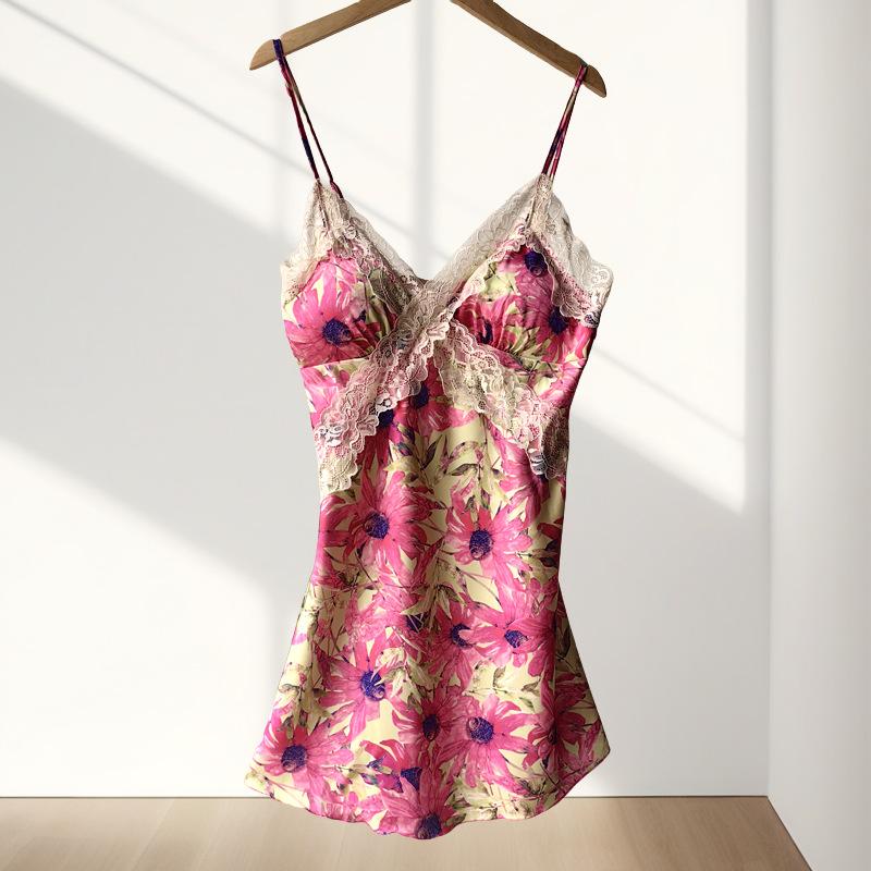 New women's summer ice silk pajamas sexy chest pads spring and autumn suspenders Internet celebrity shorts two-piece loungewear set