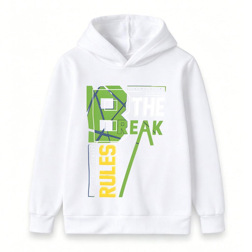 Kids Boys Girls Pullover Hoodie, Casual Break The Rules Graphic Long Sleeve Hooded Sweatshirt, Comfortable Soft Streetwear Top for Daily Wear 2-12 Yea