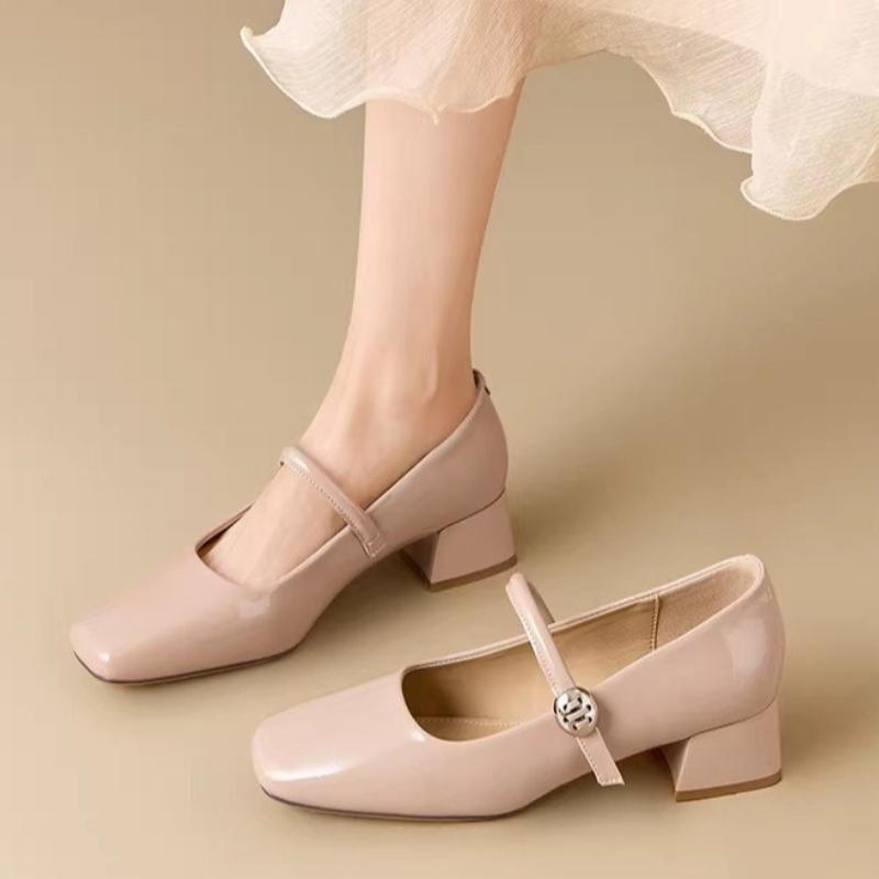 Spring Heel Wide Strap Women's Shoes Slip-On Casual Style Comfortable Leather Fashion Retro French Style