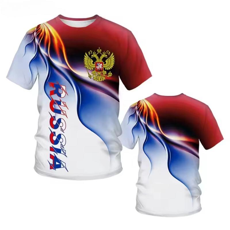 Men's T-Shirt 3D Russia Flag Printing Military Short Sleeve O Neck Loose Pullover Streetwear Outdoor Tops Tee Oversized Clothing