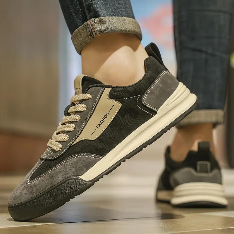 High Quality Men Outdoor Antiskid Sneakers 2025 New Casual Leather Running Board Shoes New Fashion Skateboarding Vulcanized Shoe