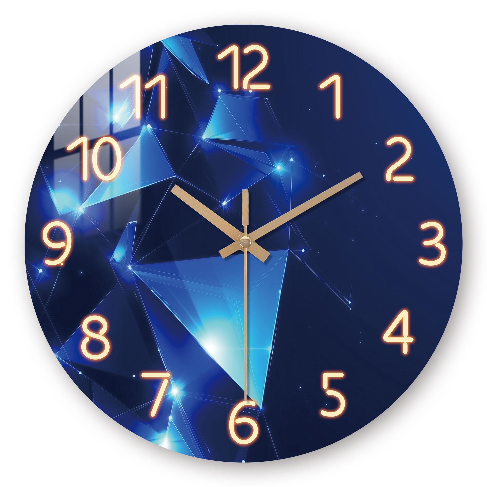 Traumhaftes dunkelblaues geometrisches Element Wanduhr - leise, runde Holz-Quarz-Uhr, gehärtete Folienfurnier-Uhr, geeignet für Wohnzimmer 10 inch blue
