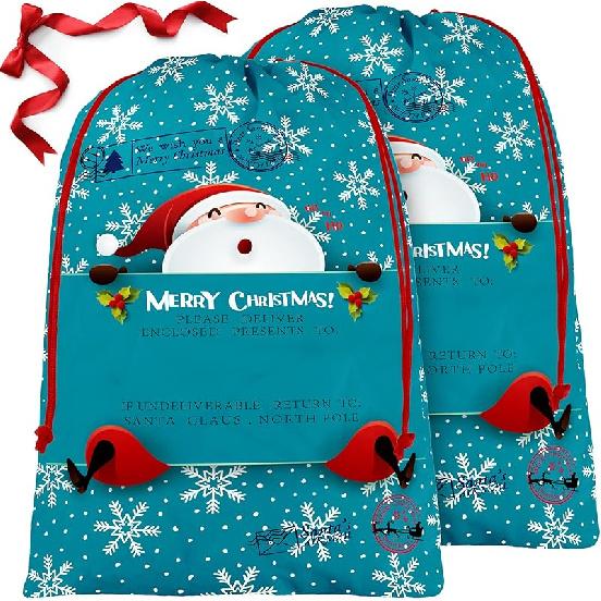 BeeGreen 2 Pieces Santa Sack Extra Large 27.6 x 42 Inch Santa Bags Reusable Christmas Bags Drawstring For Gifts Wrapping Giant Xmas Bags For Presents 27.6x42 Inch (Pack of 2)