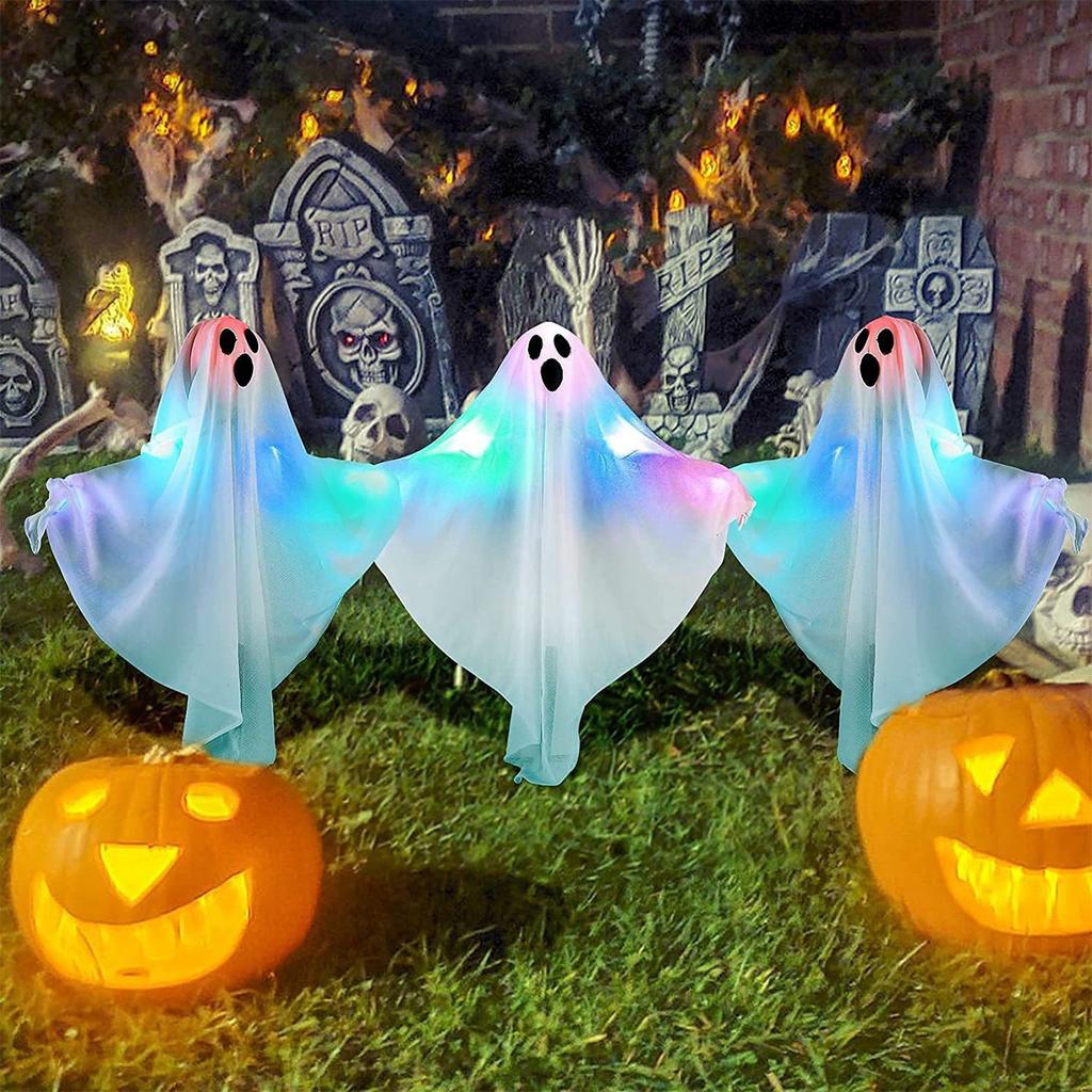 Halloween Decorative Props LED Light-up 3-piece Set, Outdoor Party Grass Ground Insert .