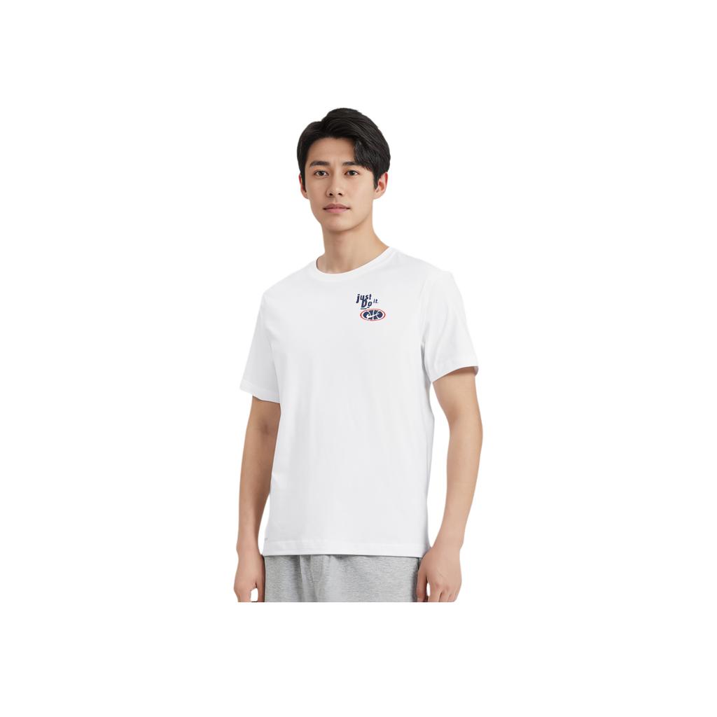 Nike Camiseta de Manga Corta con Cuello Redondo y Estampado de Patrón Sólido para Hombre Tops Blanco BQ3672-100