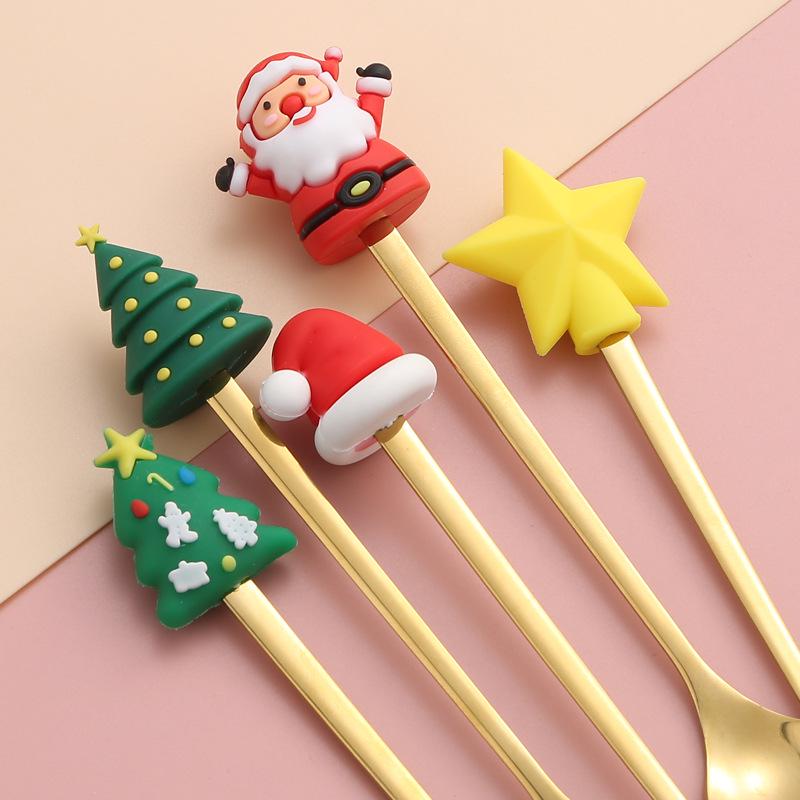 Creative Cartoon Stainless Steel Spoon & Fork Set: Coffee Stirrer, Fruit Fork, Christmas Gift