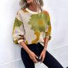 Pull Tricot Floral pour Femme, Pull Ample Oversize avec Motif Fleurs Rose Vert Bleu, Hauts Décontractés à Manches Longues