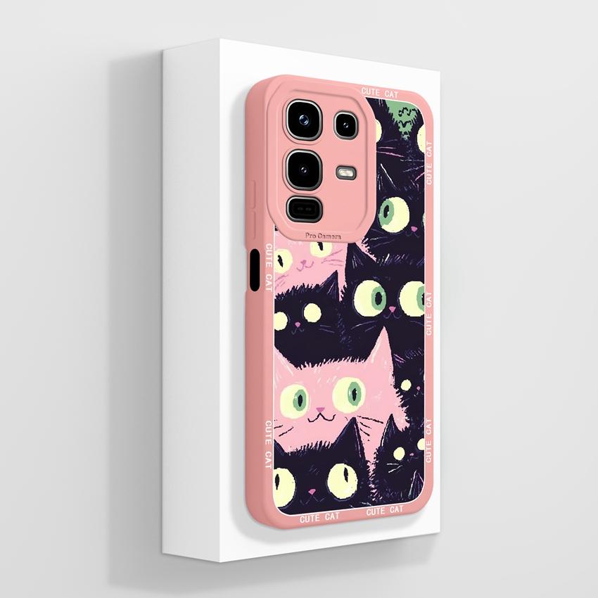 For Infinix Note 50x 50s 50 Pro Plus GT 10 30 Pro 5G Phone Cases Cute Cat Patterns Screen Protector Liquid Silicone Anti Slip Shell For Infinix Casing