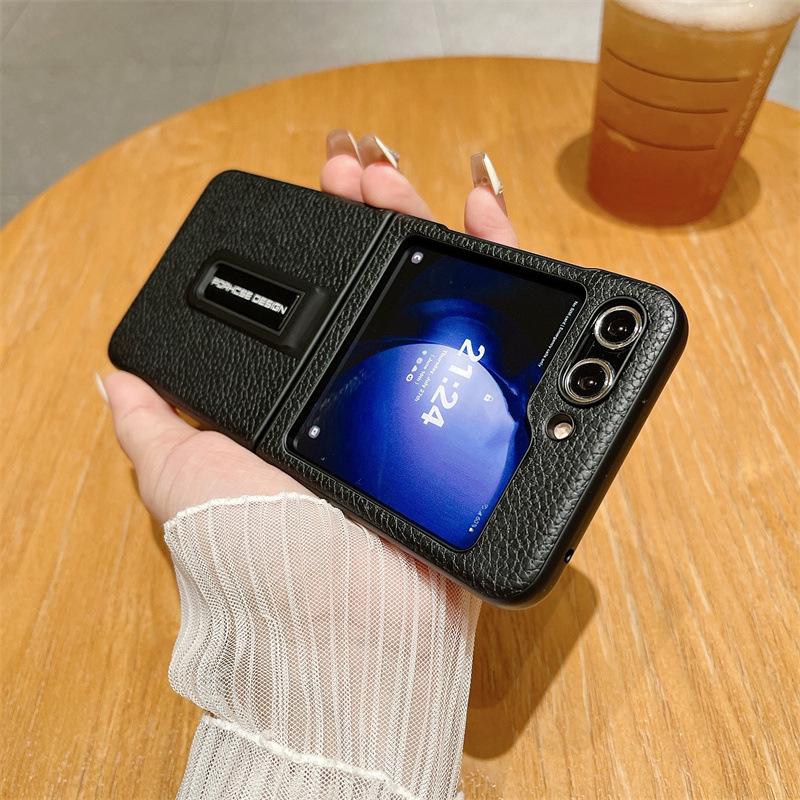 

Кожаный чехол для Samsung Z Flip5 с карманом для складного экрана и подставкой Vivo X Flip