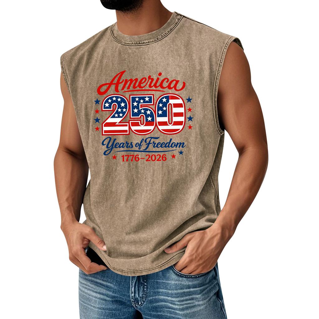 Men's Printed Round Neck Distressed Top Casual Comfort Vest