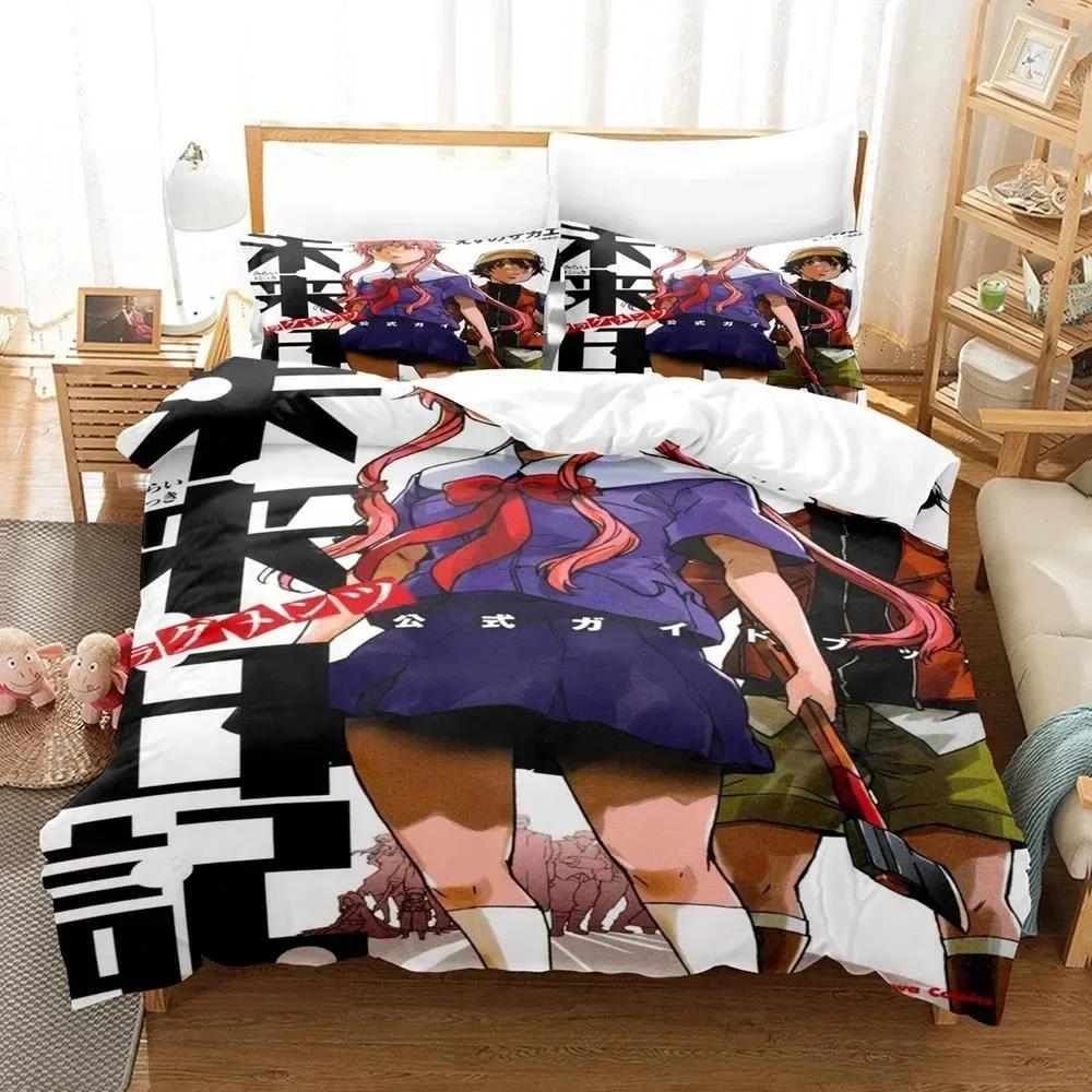 New 3D Printed Anime Bed Sheet Future Diaries Mirai Nikki Bedding Set Single Twin Full Queen King Size Bed Set Adult Kid Bedroom