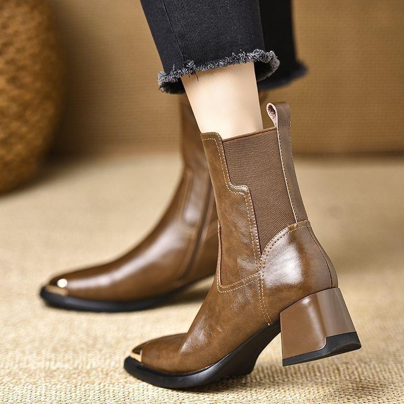 Fashion Moccasin Brown Booties Zip Retro Style Autumn Ankle Boots for Women Designer Luxury New In Pu Fashion 2025 Y2k Woman Short Shoes