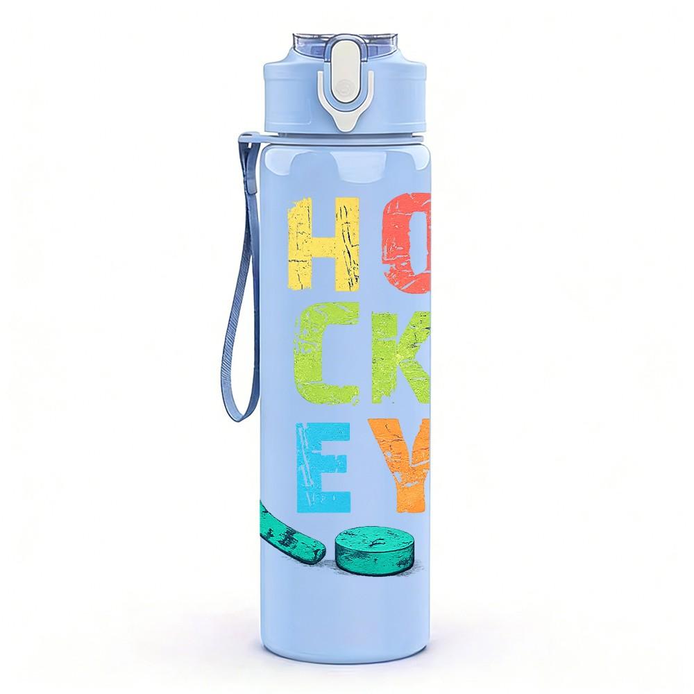 1PC Hockey Sport Letter Text Print 750ml Color Plastic Sports Water Bottle Leakproof Flip Straw Lid Suitable for Sports Office Home Use