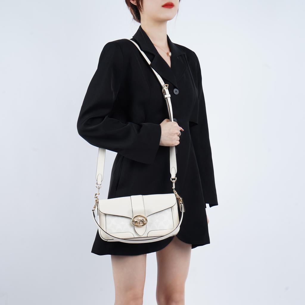 New COACH Georgie Canvas With Leather Shoulder Bag Handbag Medium Size Women's White C4067-IMQQ4
