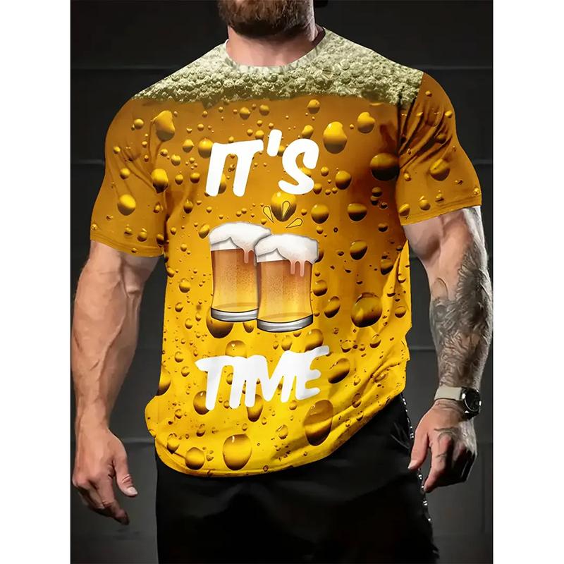 Men s T-Shirt It s Beer Time Happy Beer Funny Graphic Print Men s and Women s Tees Top Summer Street Short Sleeve Casual Outdoor Clothing XXS
