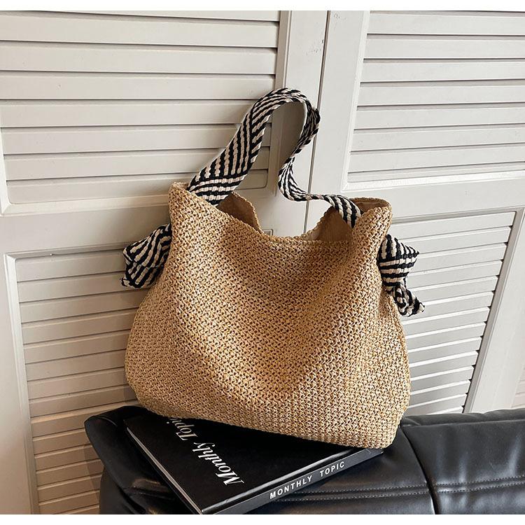 Slack Straw Bag Women's Large-capacity New Summer Leisure Shoulder Bucket Bag Woven Seaside Beach Bag