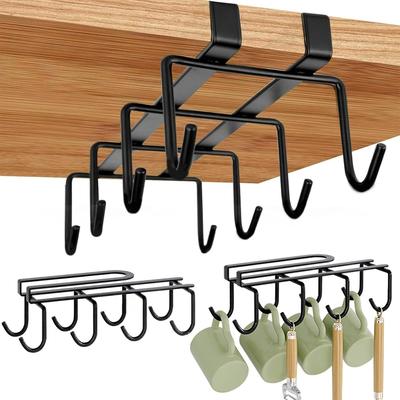 2 PCS Mug Holder Under Shelf,8 Hooks Mug Holders for Kitchen,Under Cabinet Hanger Rack Iron Cupboard Shelf Organiser for Kitchen Cupboard Cabinet Mugs