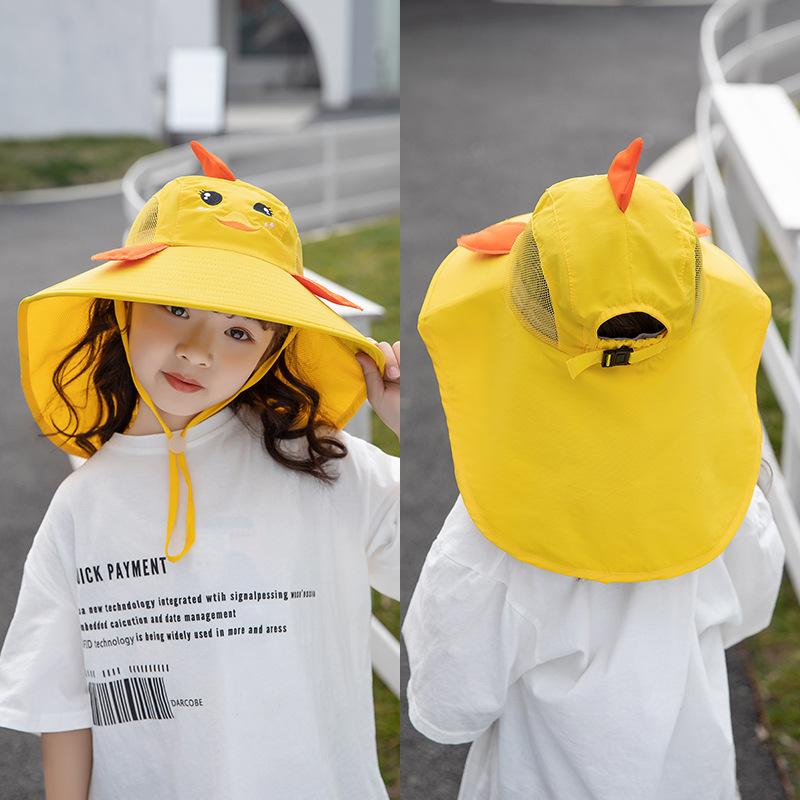 Children's Sun Hat Summer Cartoon Cute Boys and Girls Outdoor Sun Protection Sun Hat Big Brim Shawl Bucket Hat