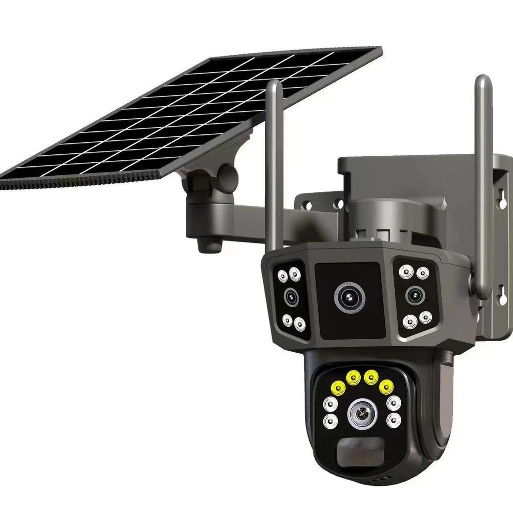 Solar-Powered Outdoor Three-Screen HD Night Vision Camera for Remote Orchard Monitoring