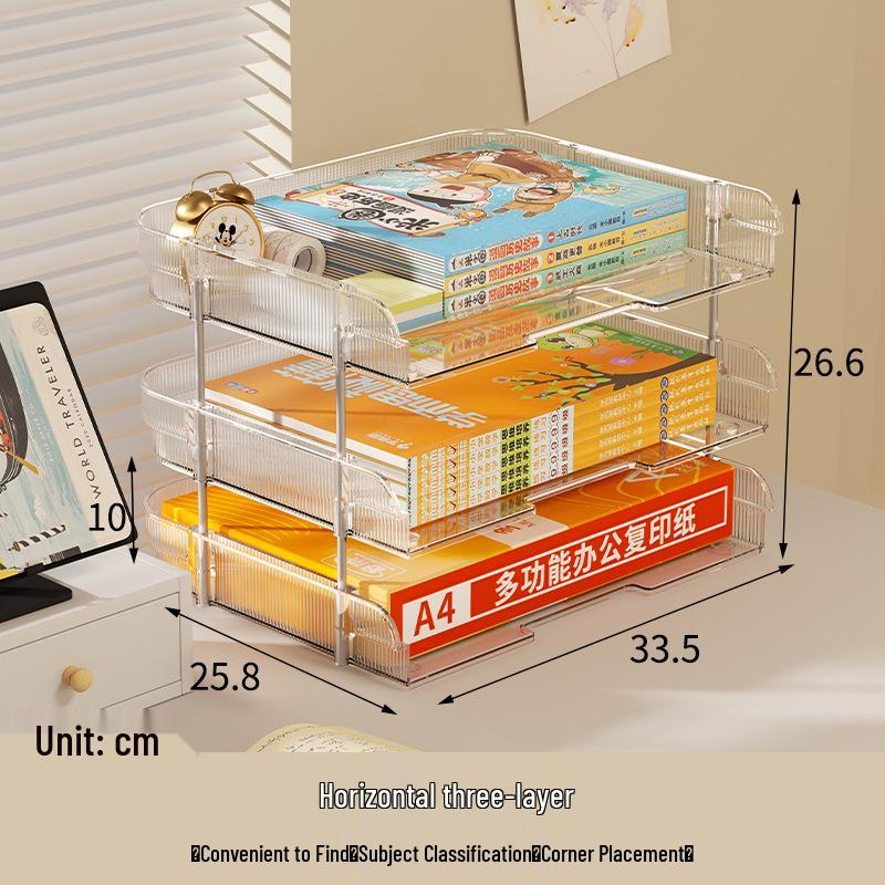 Transparent Multi-Layer Desk Organizer for Students and Office Documents