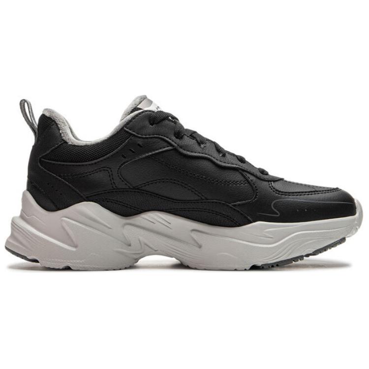 Li Ning Defender Fleece Comfortable Versatile Wear-Resistant Shock Absorbing Warm Low-Top Casual Shoes Women sneaker Black AGLU102-1