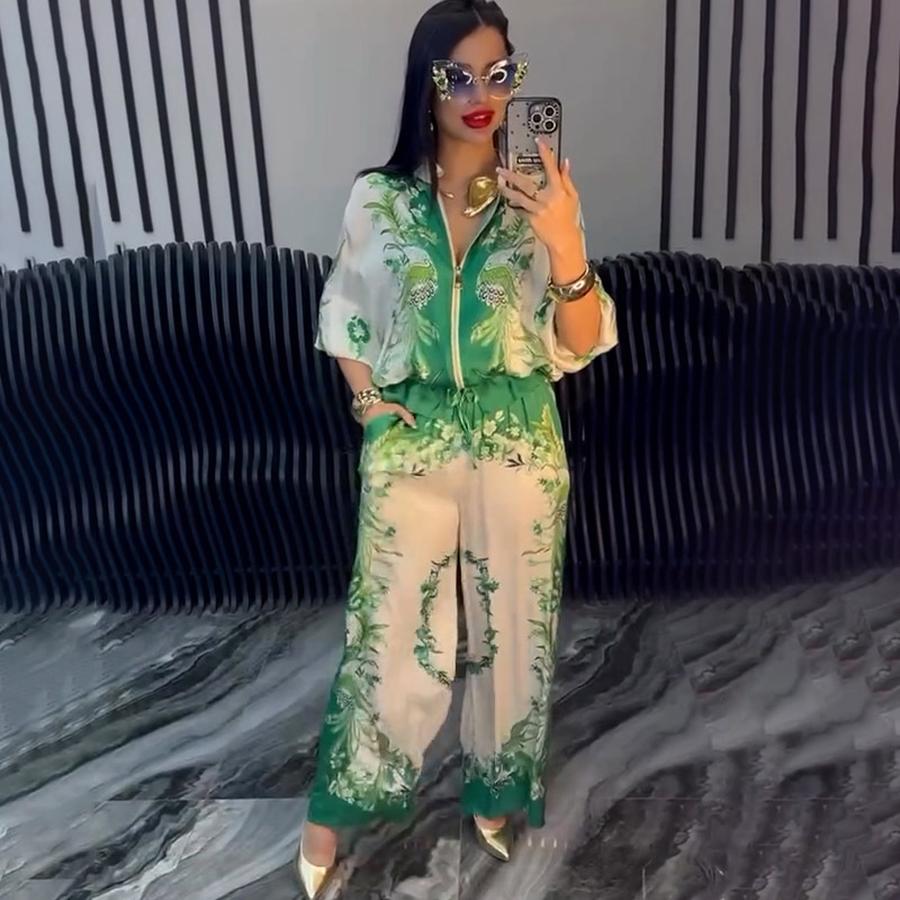 New Summer Fashion 3D Printed Floral Baseball Shirt & Pants Set with Drawstring