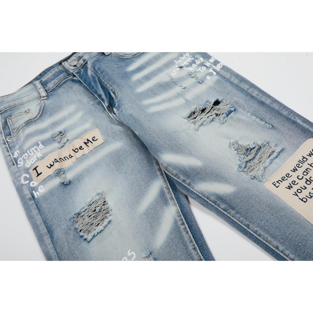 M40 Amiri Men's and Women's American Style Trendy Jeans with Fabric Patches, Holes, Embroidery, Casual and Fashionable High Street Pants