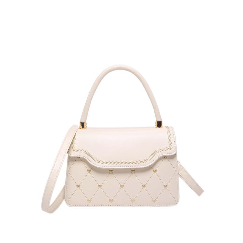 Fashion Embroidered Thread Small Square Bag Handbag Texture Pu Shoulder Bag Premium Retro Messenger Women'S Bag