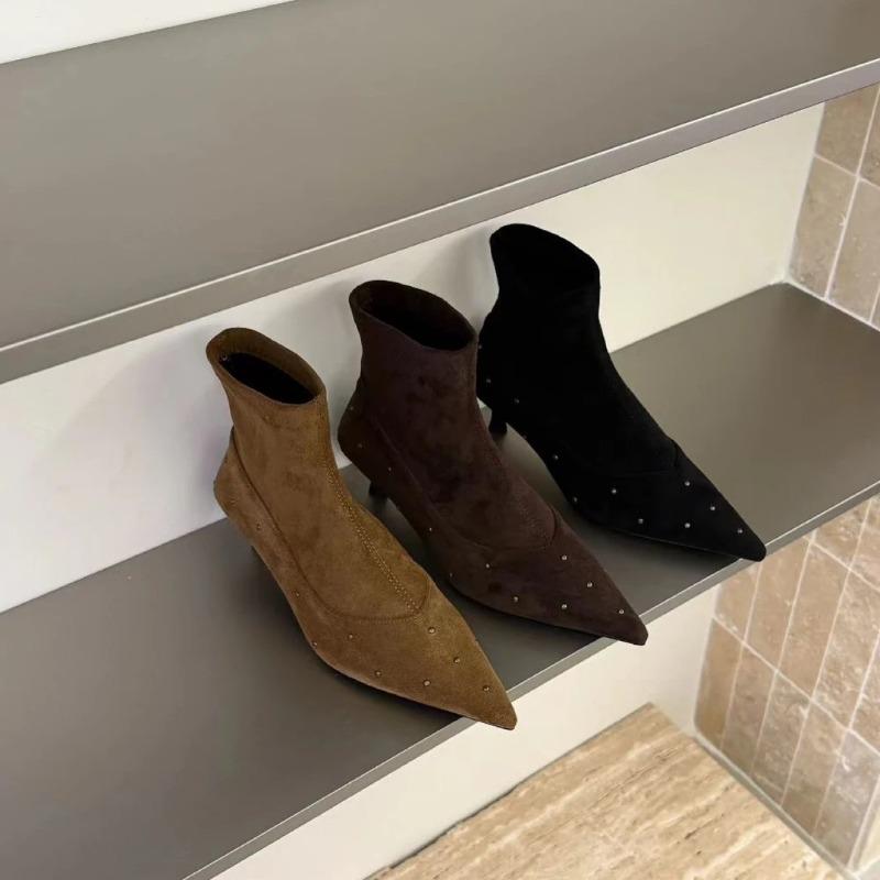 Ankle Boots Women Pointed Toe High Heels Shoes Suede Designer 2025 Trend New Fashion Winter Snow Boots Woman Sexy Pumps Botas