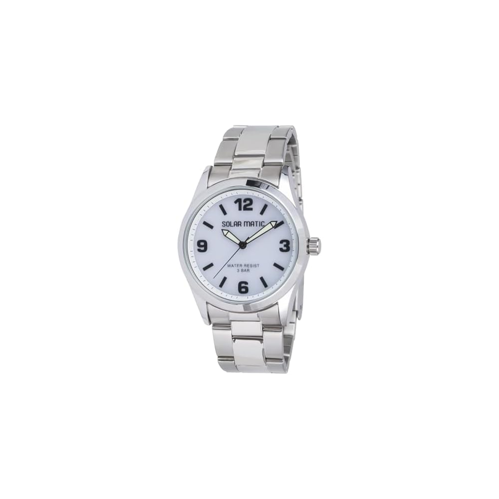 Crepha Analog Men s Solar Powered Watch Metal Band Silver SM-AM168-WTS