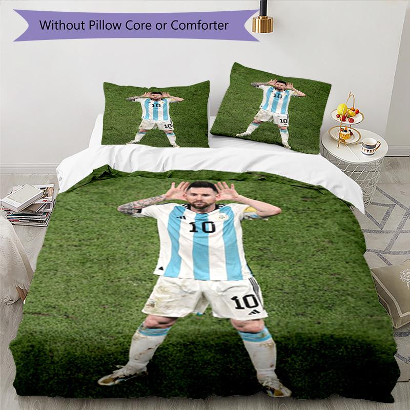 Lionel Messi Football Legend Bedding Set,Breathable Bed Linen for Guest Room Decoration,Festival Gift for Fans,All Season Duvet Cover with Pillowcases