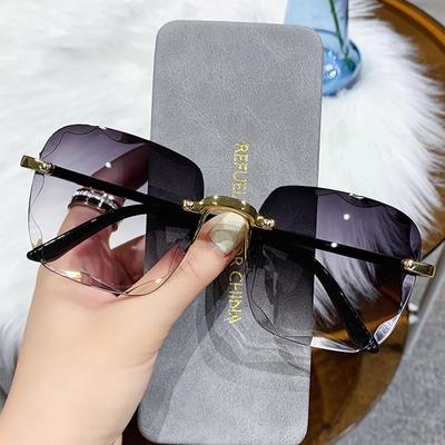 Vintage Fashion Sunglasses Rimless Frameless Rectangle Shades Gradient Summer Traveling Women Non Polarized Glasses