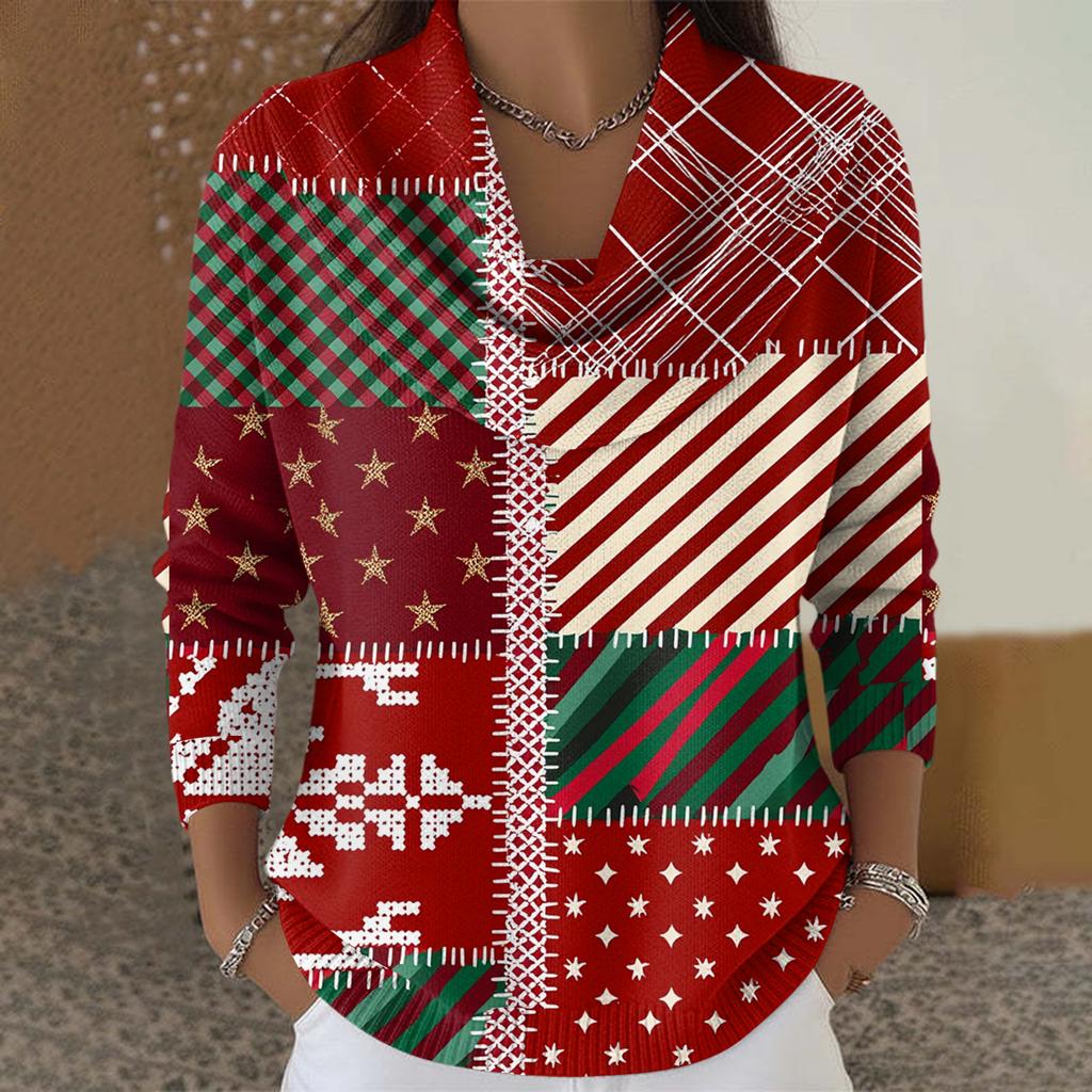 Dámský ležérní a módní svetr s dlouhým rukávem a potiskem, kulatým výstřihem