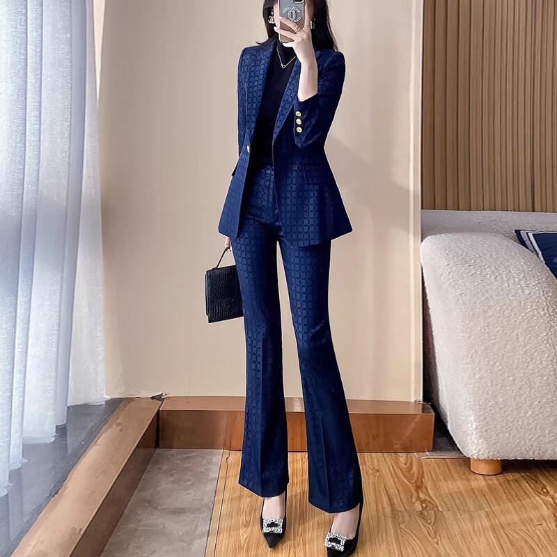 Teluoman Women's 2024 Plaid Blazer & Trousers Set