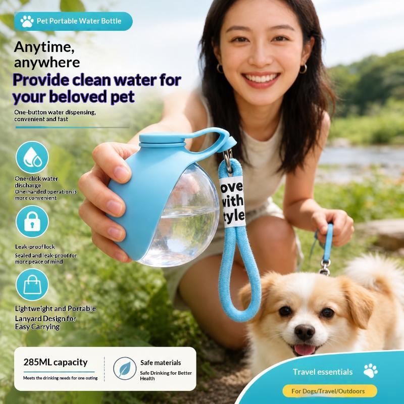 Portable Dogs Drinking Bottle With Silicone Bowl, 285Ml Leak-Proof Dog Drinking Bottle For Cats And Dogs,Outdoor Walks And Hikes