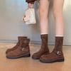 Fashion Brown Suede Ladies Mid Calf Shoes Autumn Winter 2025 Novelty Sale Demi-season on Offer Cosplay Fashion Women's Half High Boots