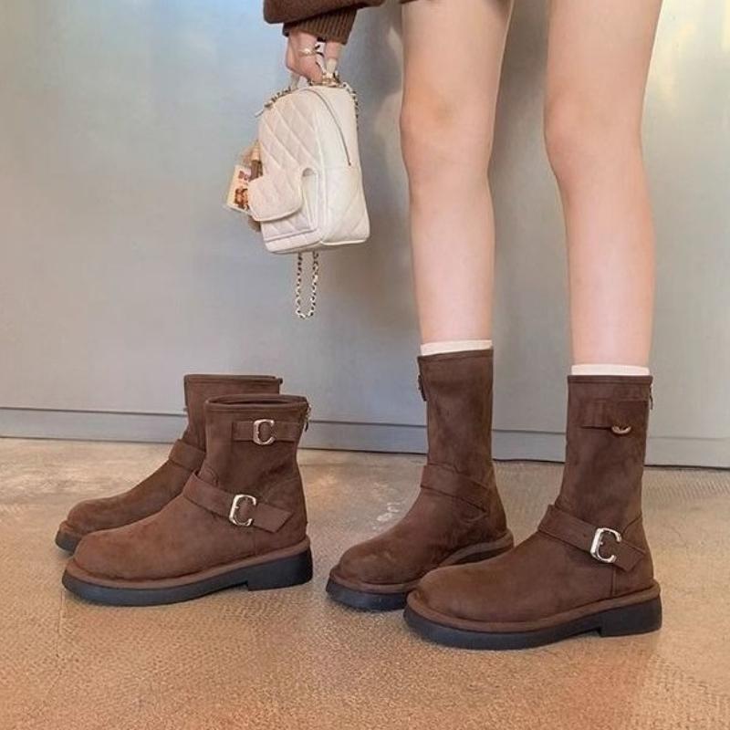 Fashion Brown Suede Ladies Mid Calf Shoes Autumn Winter 2025 Novelty Sale Demi-season on Offer Cosplay Fashion Women's Half High Boots