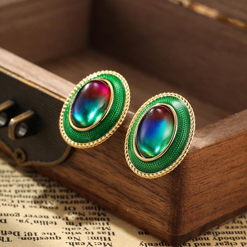 SUYU Zircon Geometry Oval Vintage Earrings Elegant New Water Color Crystal Personalized Classic Women's Earrings