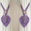 2pcs Bohemian Style Handmade Braided Leaf Cotton Rope Curtain Fasteners Curtain Ties Tassel Leaf Curtain Ties Home Decoration