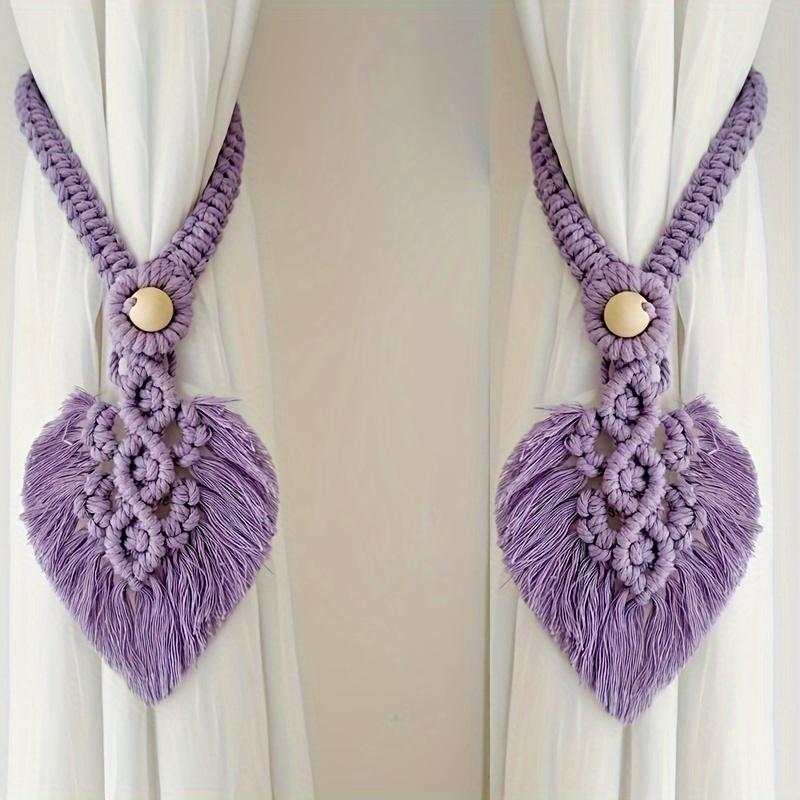 2pcs Bohemian Style Handmade Braided Leaf Cotton Rope Curtain Fasteners Curtain Ties Tassel Leaf Curtain Ties Home Decoration