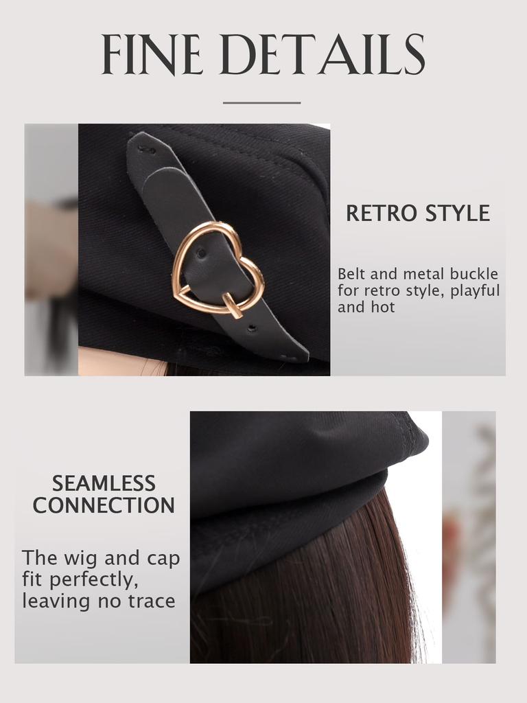 Beret Hair Extensions, Long Straight Synthetic Black Wig Extensions, Suitable for Women's Daily Wear
