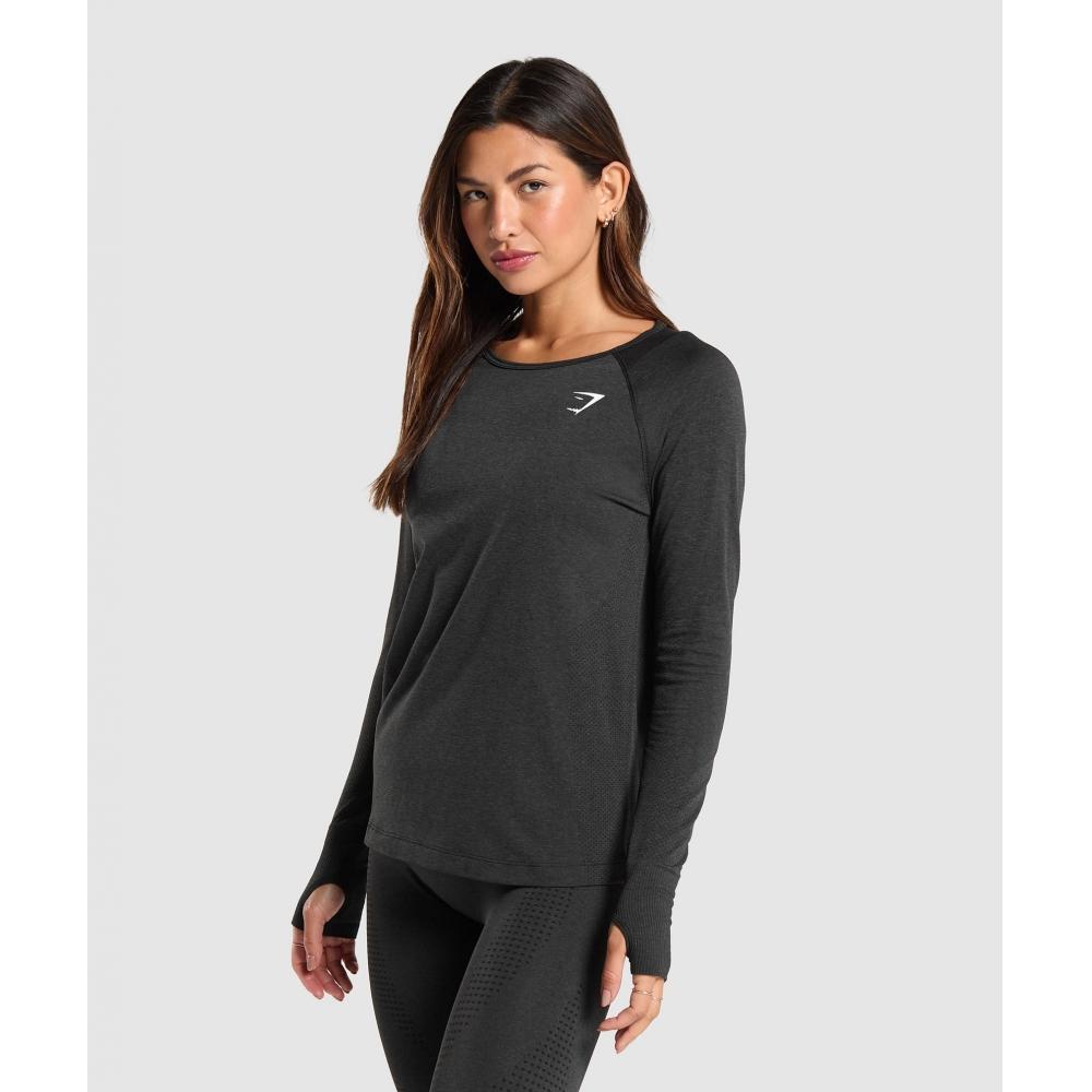 Gymshark Vital Seamless 2.0 Light Long Sleeve Top Black Marl B4a8c Bbf3