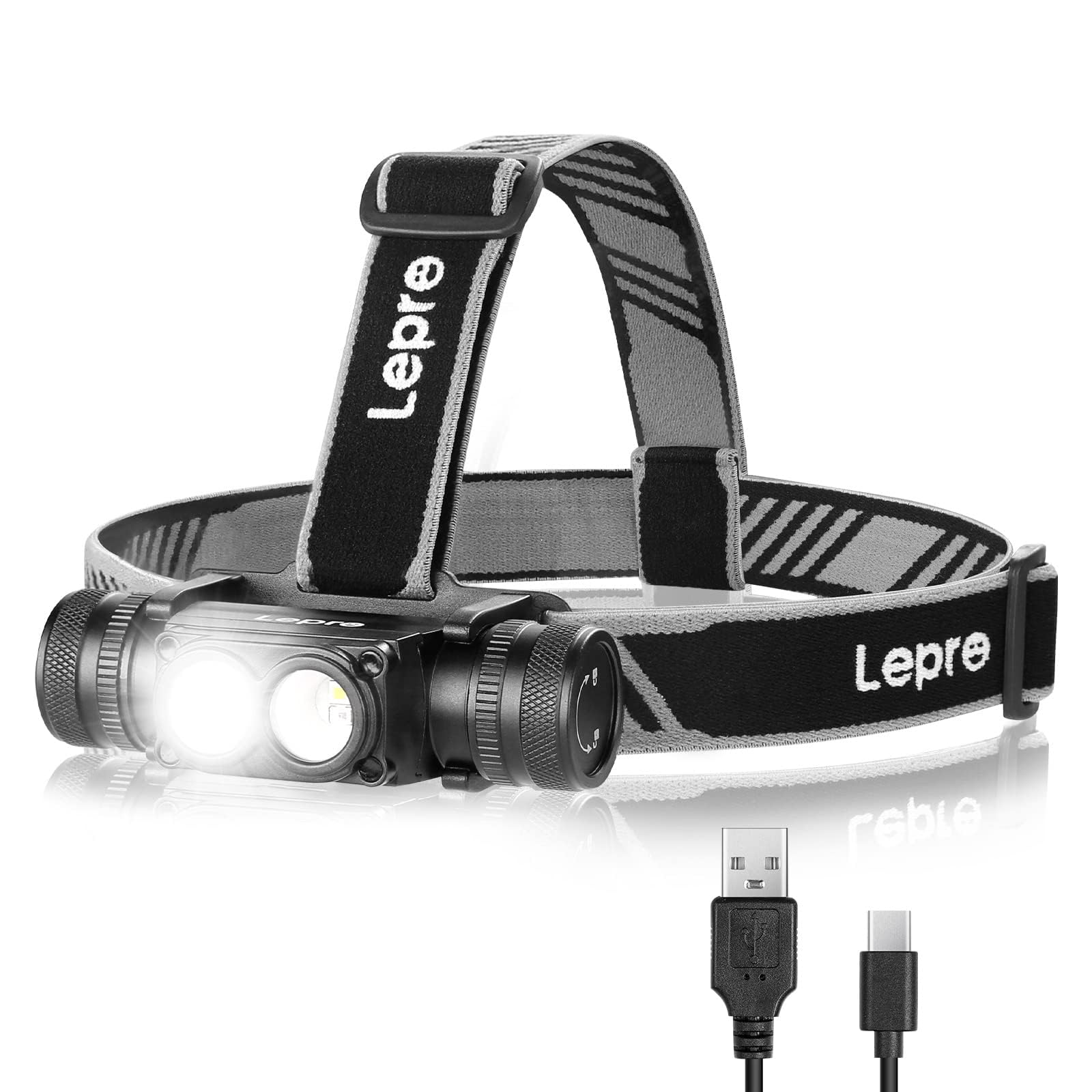 

Светодиодный налобный фонарь Lepro, перезаряжаемый, суперяркий светодиодный налобный фонарь, рыболовный фонарь, альпинистский фонарь, красное освещение, регулировка угла освещения, доступный кабель