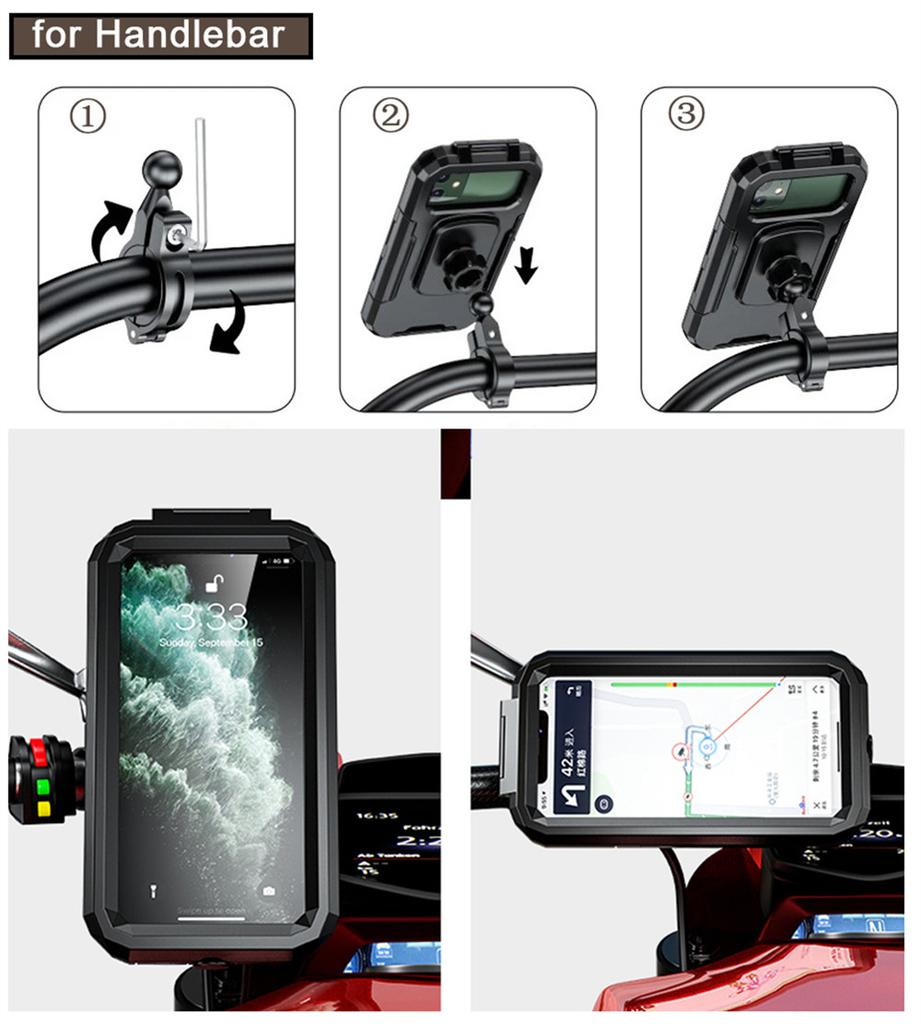 Motorcycle Motorbike Handlebar Phone Mount Holder Waterproof Case For 4.7"-6.1