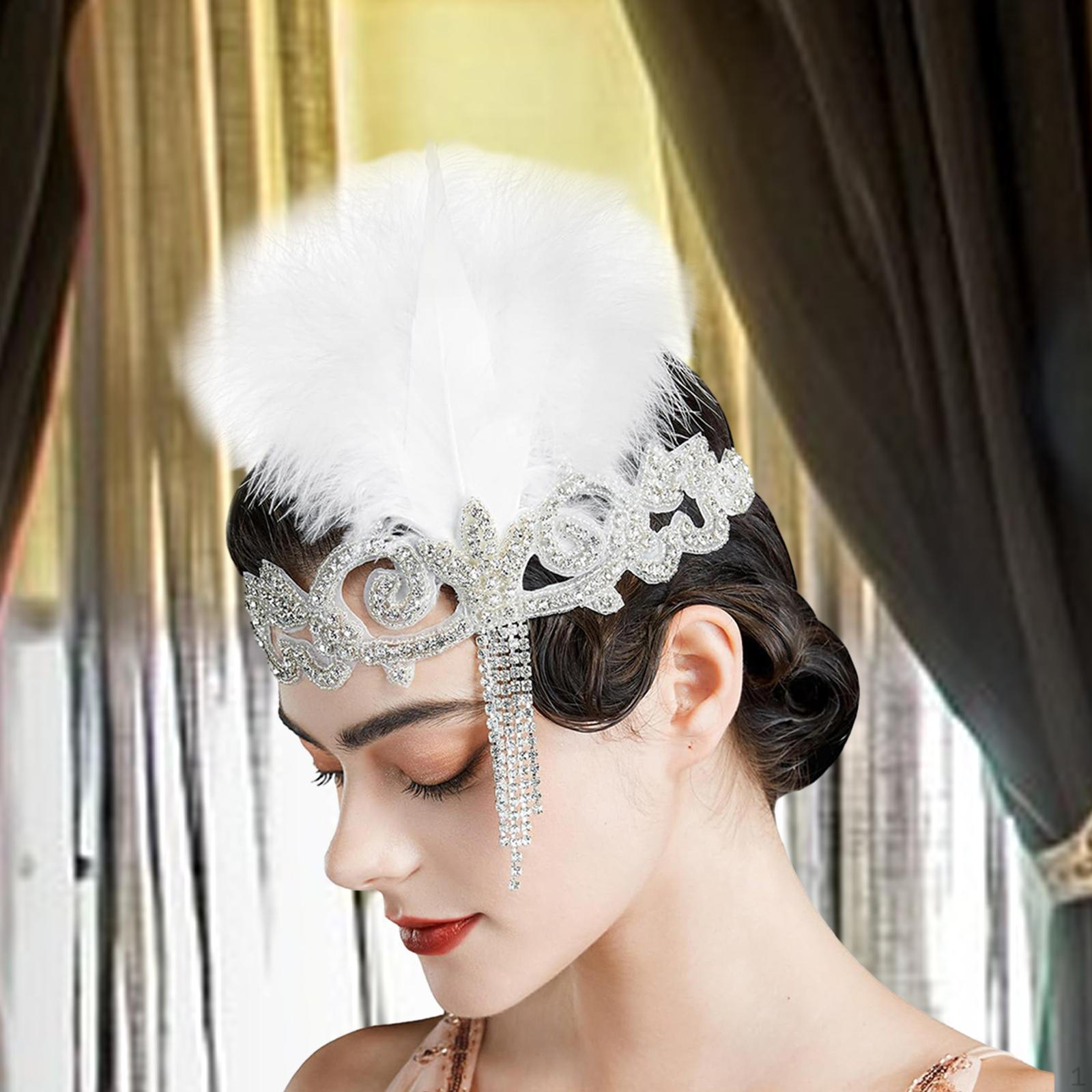 

Повязка на голову с хлопушками Головной убор 1920-х годов Тематическая повязка на голову 20-х годов Платье с перьями и стразами белый