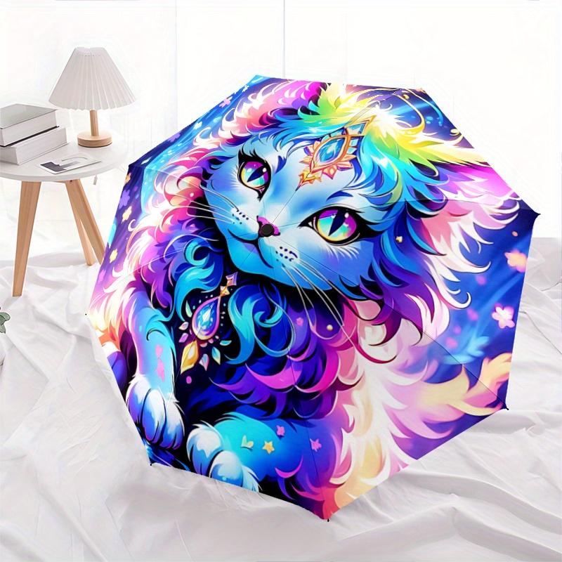 1pc Handsome Cat Automatic Opening and Closing Cartoon Umbrella - Lightweight 3-Fold Design, Suitable for Fans, Travel, Daily Use - Official